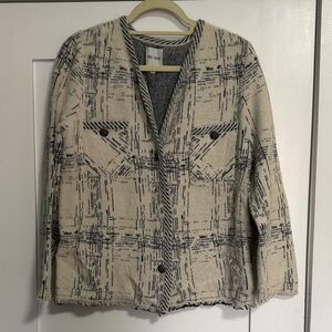 NIC+ZOE Cream and Black Plaid Teddy Jacket